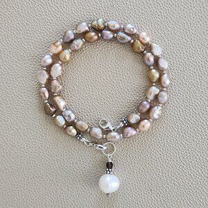 NATURAL PURPLE FRESWATER PEARL NECKLACE W/ PEARL DROP--16"
